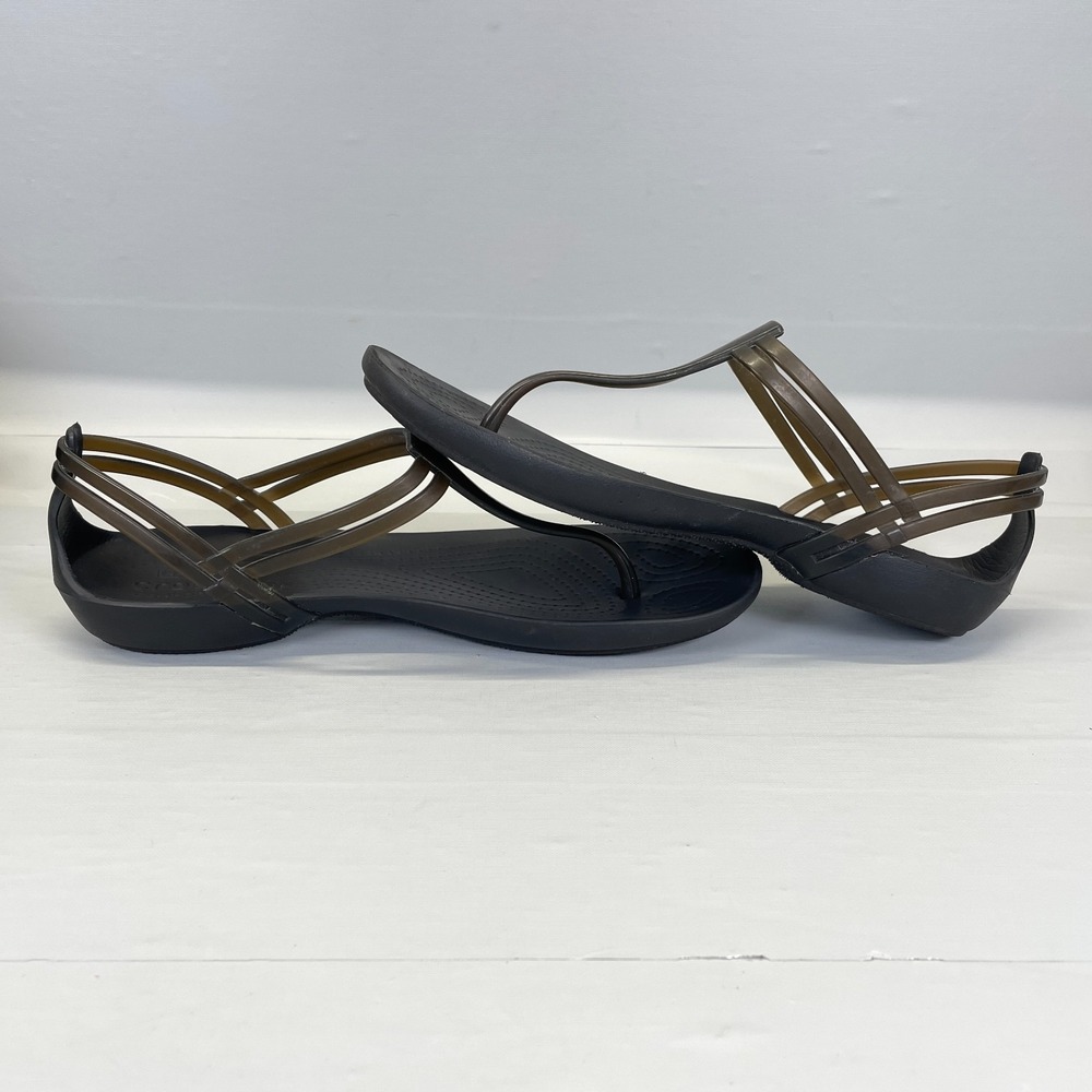 Crocs Isabella T-Strap Jelly Sandals Womens Size 7 Black Thong Slip On Shoes - Picture 8 of 9